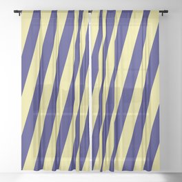 [ Thumbnail: Midnight Blue & Tan Colored Striped Pattern Sheer Curtain ]