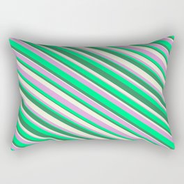 [ Thumbnail: Beige, Plum, Green, and Sea Green Colored Striped Pattern Rectangular Pillow ]
