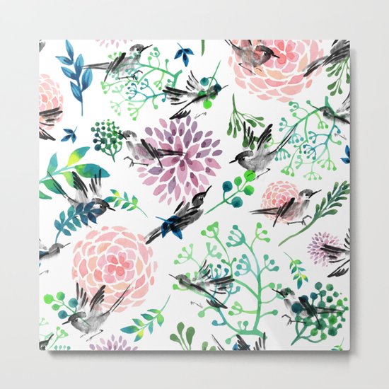 Birds and Flowers Metal Print