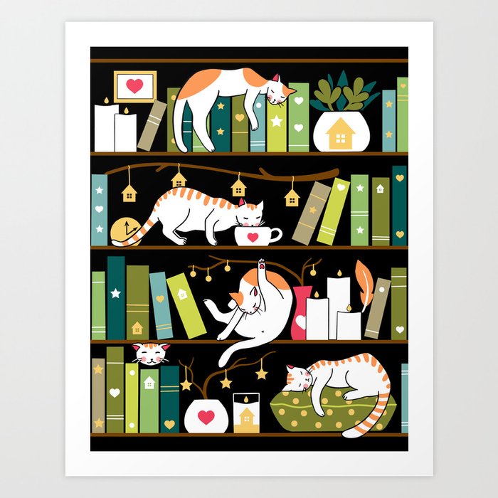 Library cats Kunstdrucke Library cats Kunstdrucke