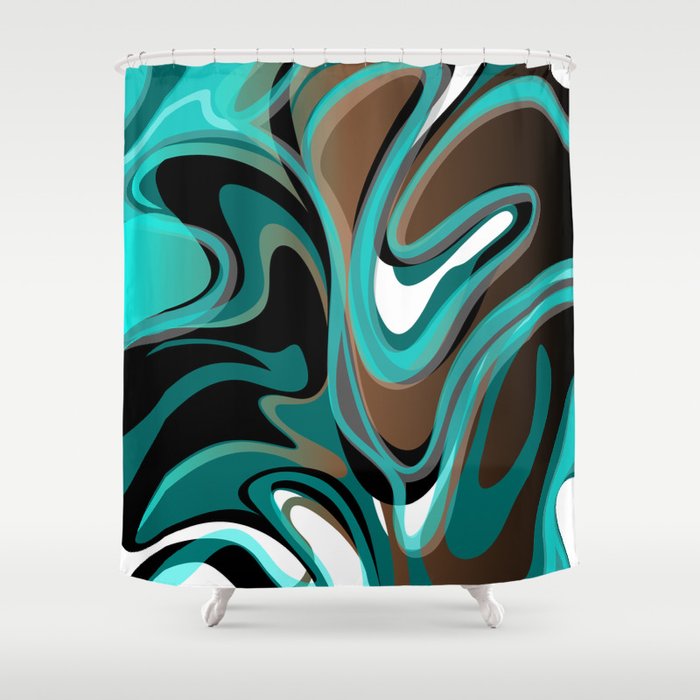 Liquify Brown Turquoise Teal Black, Teal And Brown Fabric Shower Curtain