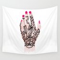 Modern watercolor hand  floral henna tattoo pink nails Wandbehang