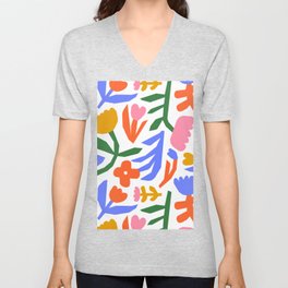 Colorful abstract flower cartoon pattern illustration V Neck T Shirt