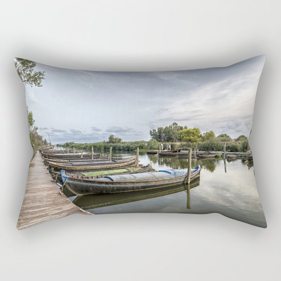 Boats in a lagoon port Rectangular Pillow
