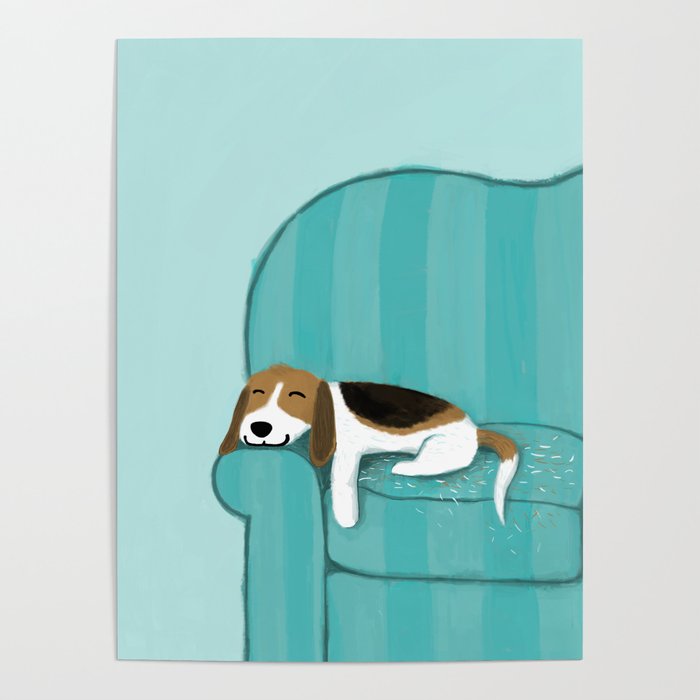 Happy Couch Beagle | Cute Sleeping Dog Poster
