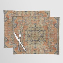 Vintage Woven Coral and Blue Kilim Placemat