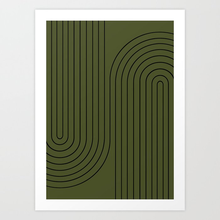 Minimal Line Curvature XVIII Dark Green Mid Century Modern Arch Abstract Art Print