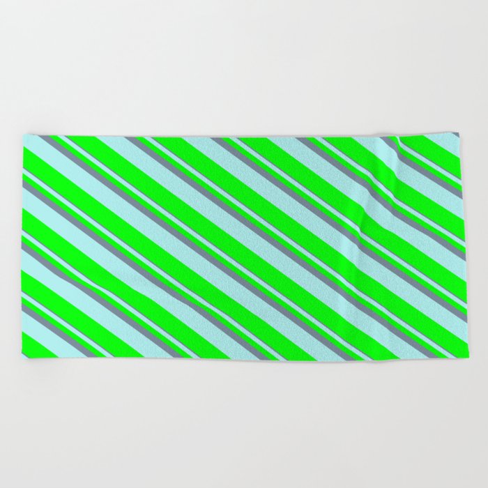 Light Slate Gray, Turquoise & Lime Colored Striped Pattern Beach Towel