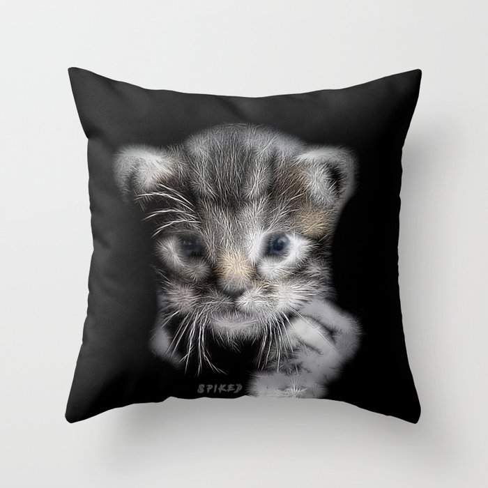 Spiked Grey Kitten Throw Pillow