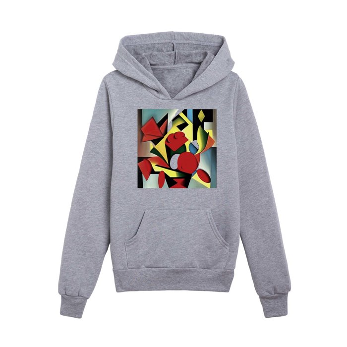 Red Roses In A Red Vase Geometric Art Abstract Kids Pullover Hoodie