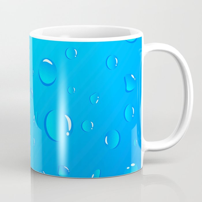 Water Droplets on Blue Background. Coffee Mug