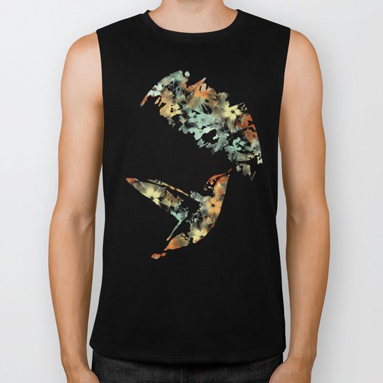 Colorful Teal Hummingbird Art Biker Tank