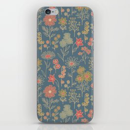 Denim Blue & Coral Floral iPhone Skin