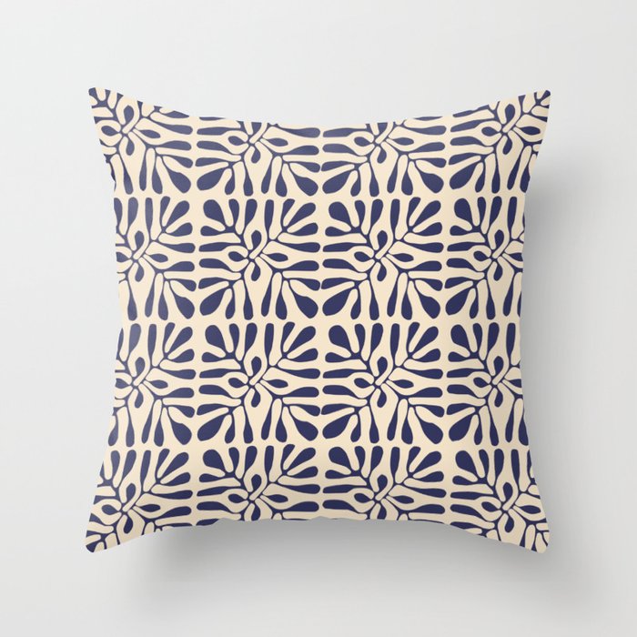 Square leaf pattern in blue Throw Pillow