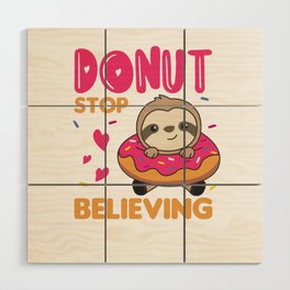 Cute Sloth Funny Animals In Donut Pink Wood Wall Art