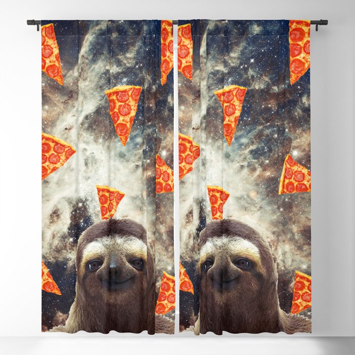 Sloth in flying pizza space Blackout Curtain