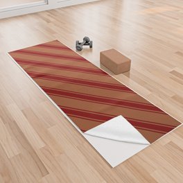 [ Thumbnail: Sienna and Maroon Colored Lined/Striped Pattern Yoga Towel ]