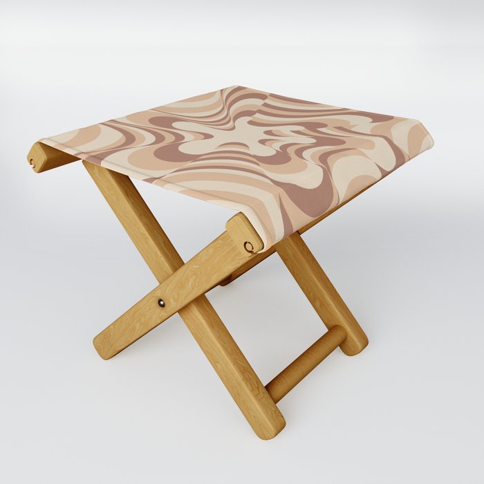 Abstract Groovy Retro Liquid Swirl in Brown Folding Stool