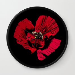 Seasons K Designs Red Poppy on Black Print Wall Clock