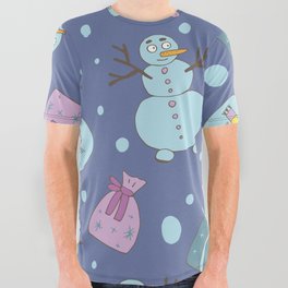 Snowman with a gift All Over Graphic Tee