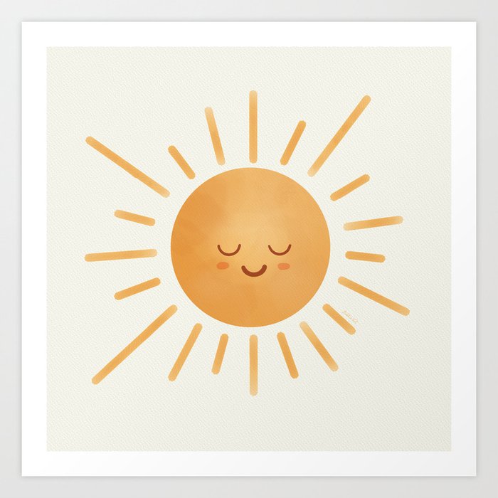 Peace Sun Face, Calm Happy Sunshine Watercolor Art Print