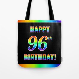 [ Thumbnail: Fun, Colorful, Rainbow Spectrum “HAPPY 96th BIRTHDAY!” Tote Bag ]