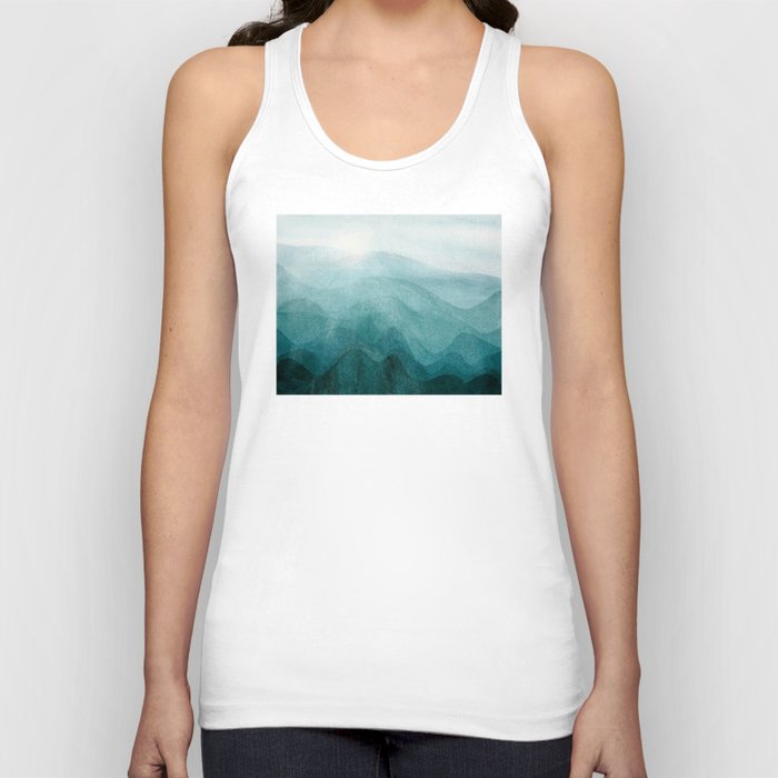 Sunrise in the mountains, dawn, teal, abstract watercolor Tank Top