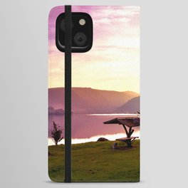 Colorful rainbow mountain lake shore sunset landscape iPhone Wallet Case