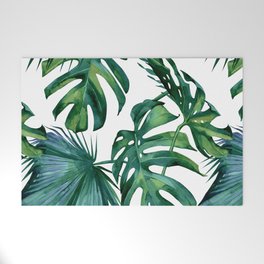 Classic Palm Leaves Tropical Jungle Green Welcome Mat