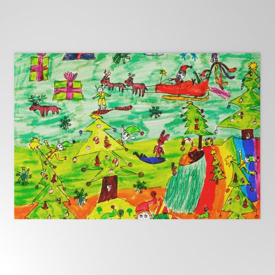Christmas Village Painting By Elisavet Welcome Mat By Azima Society6