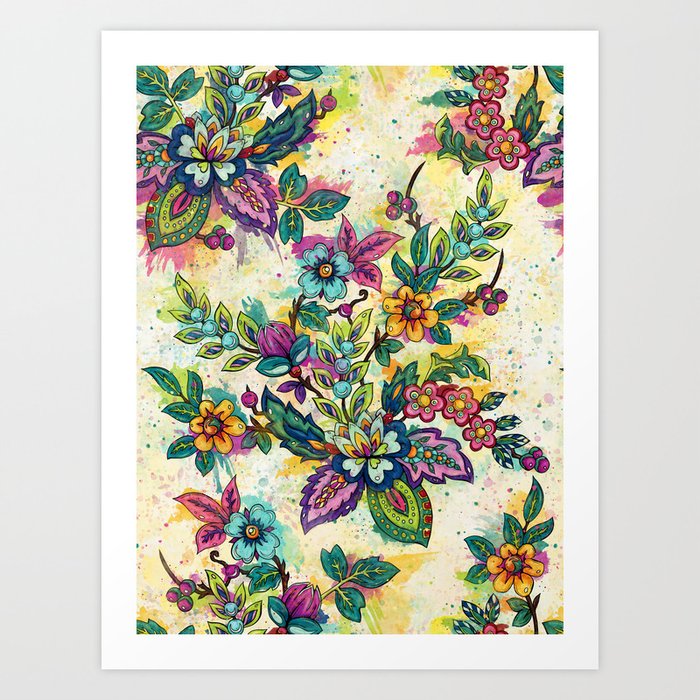 Colorful floral illustration, artistic Art Print