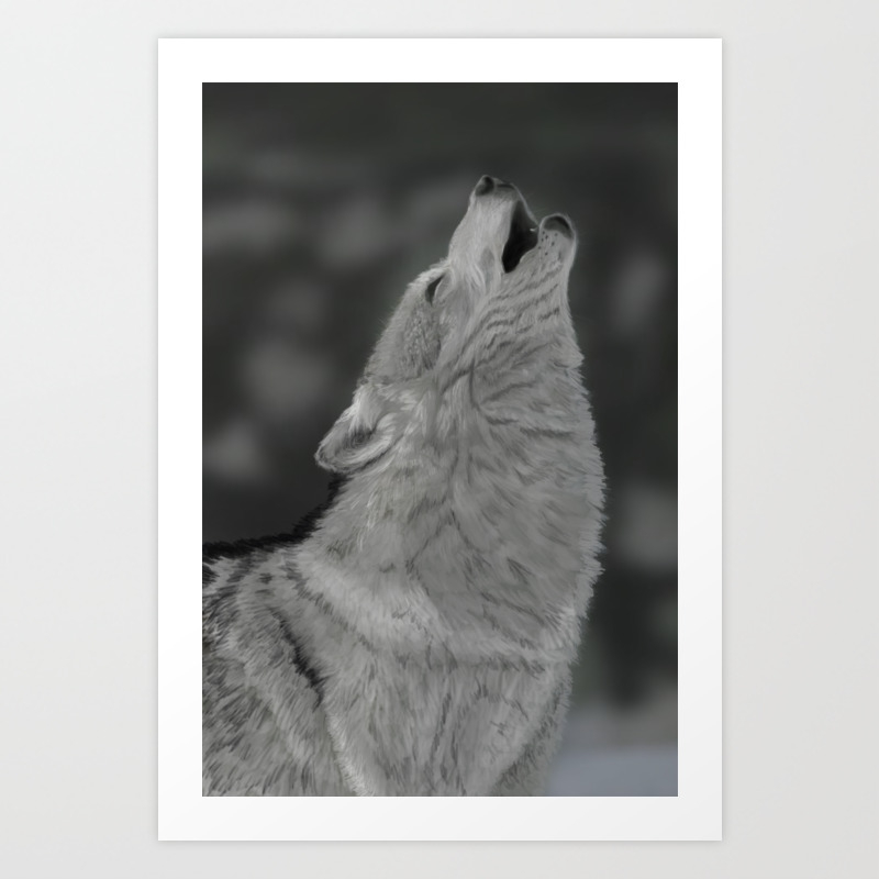 Lone Wolf Animal Digital Painting Art Print By Dragonflybasement