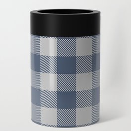 Modern Blue And Grey Buffalo Plaid Tartan Gingham Checkered Farmhouse Country Flannel Rustic Can Cooler