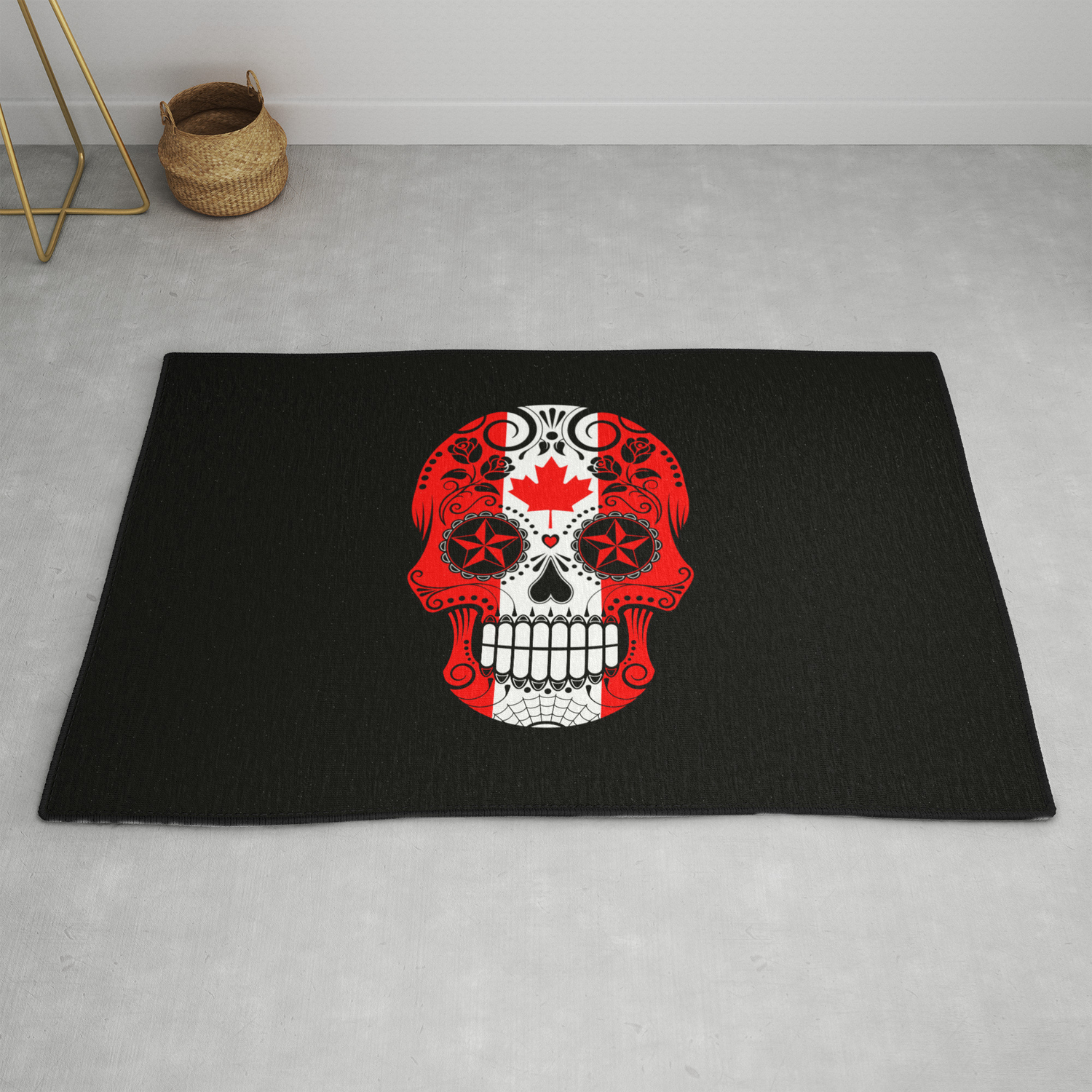 Sugar Skull With Roses And Flag Of Canada Rug By Jeffbartels Sugar Skull With Roses And Flag Of