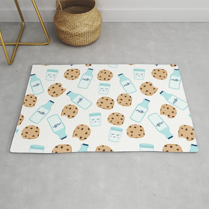 Milk and cookies pattern white cute kids decor boys or girls room design Rug