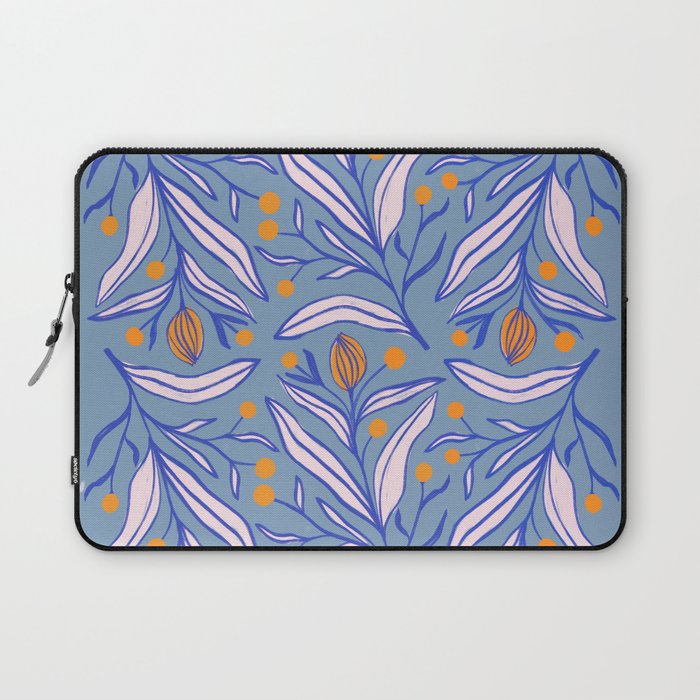 Flowers with blue and pink leaves and with orange berries Laptop Sleeve