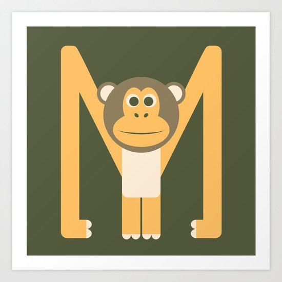 Letter M // Animal Alphabet // Monkey Monogram Art Print