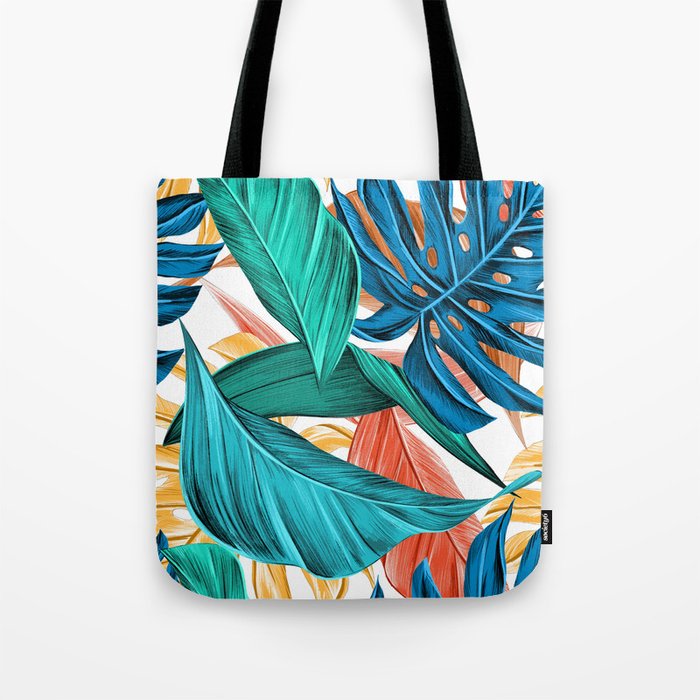 Colorful Tropical Jungle Leaves Tote Bag by Gravityx9 | Society6