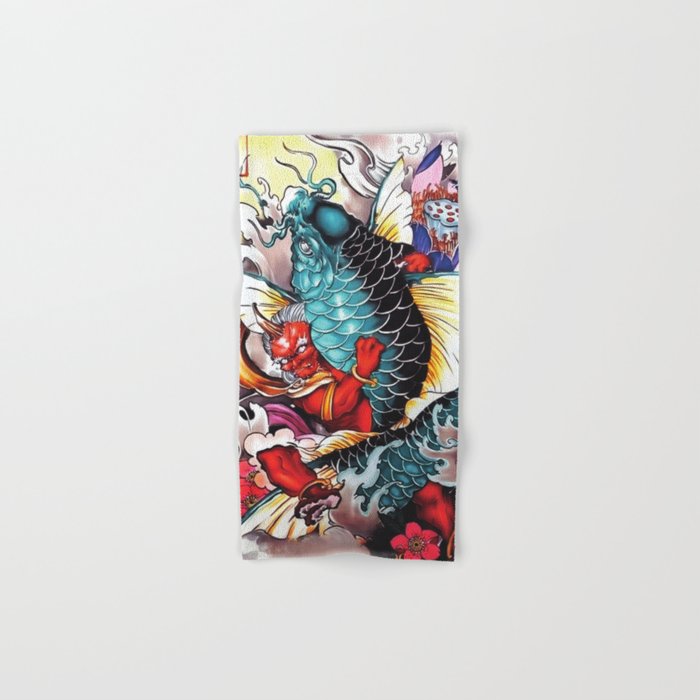 Japanese Demon and Carp fish tattoo design.hand drawn, Oni and koi fish