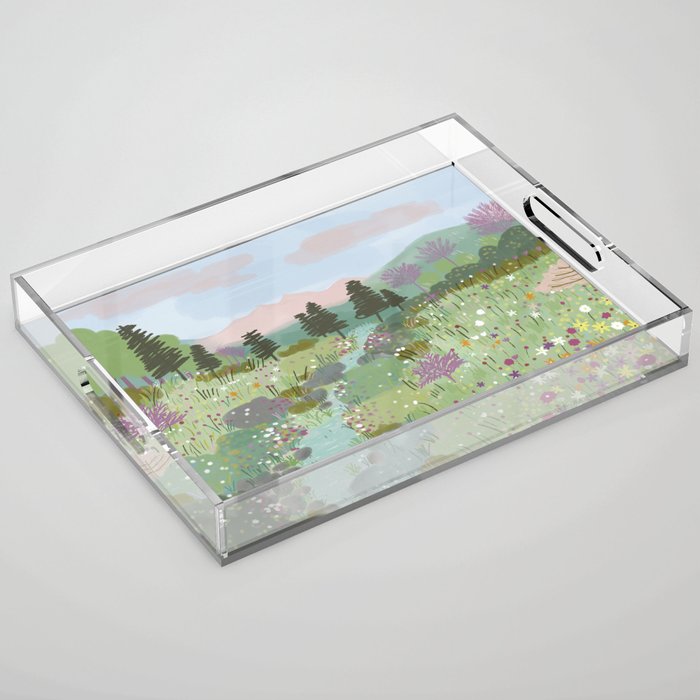 River By The Meadow Acrylic Tray