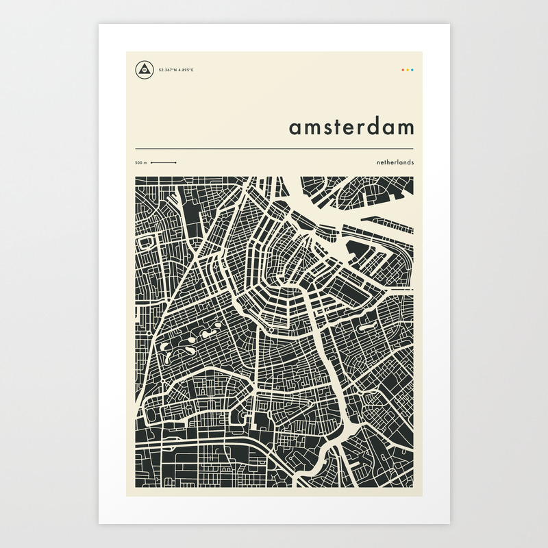 Amsterdam Map Art Print By Jazzberryblue Society6