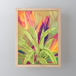 Wild Exotic Flower Leaves Strelizia - green orange Framed Mini Art Print