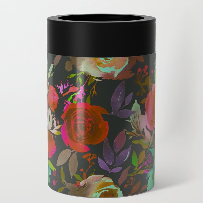 Watercolor Gray Pink Red Purple Mint Green Botanical Flowers Can Cooler