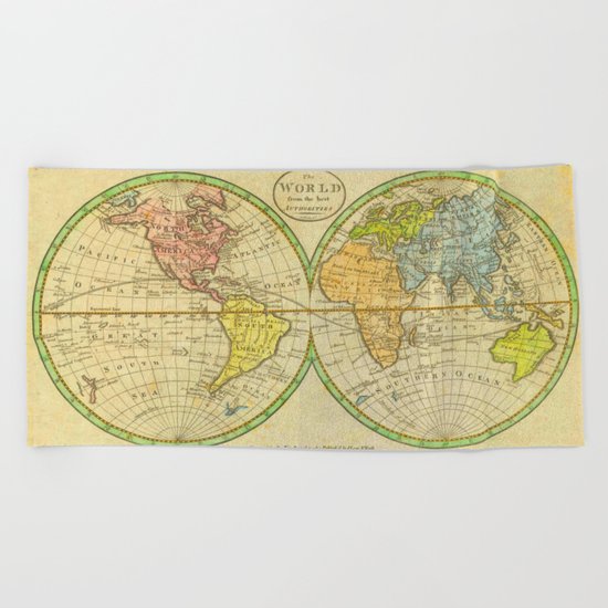 Vintage World Map 1798 Beach Towel