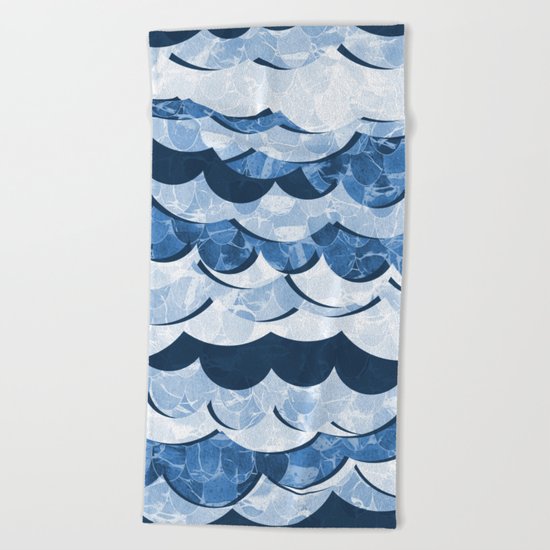Abstract Blue Sea Waves Design Beach Towel