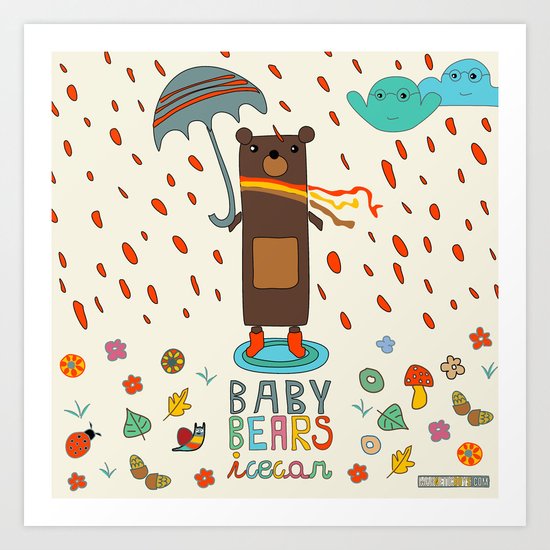 Baby Bears Icecar Art Print