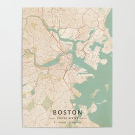 Boston, United States - Vintage Map Poster