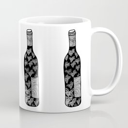 Wine Bottle, Grape Pattern, Wine Lovers Illustration, Black & White Coffee Mug