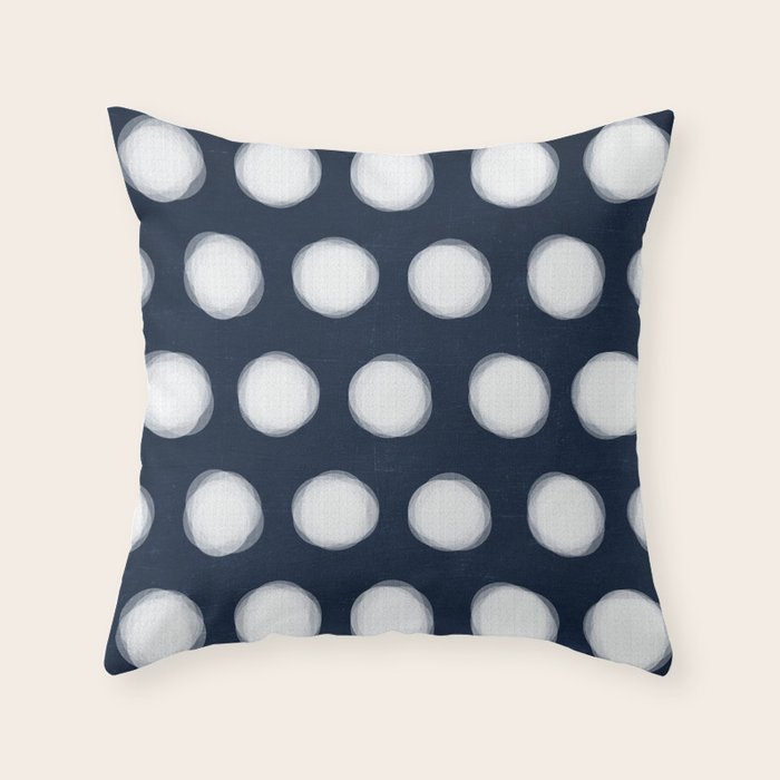 painted polka dots navy and white Throw Pillow by her art Society6