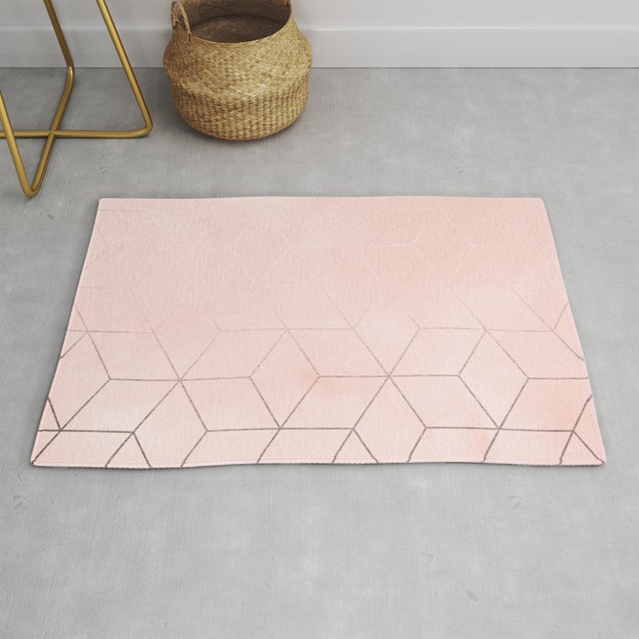 Rose Gold Pink Pastel Geometric Cubes Rug
